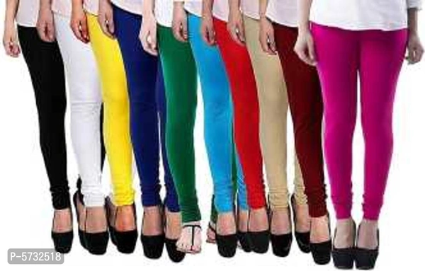 PACK OF 10 - LADIES SUPER COMFORT PLAIN 2 WAY CHURIDAR LEGGINGS - Multicoloured, L