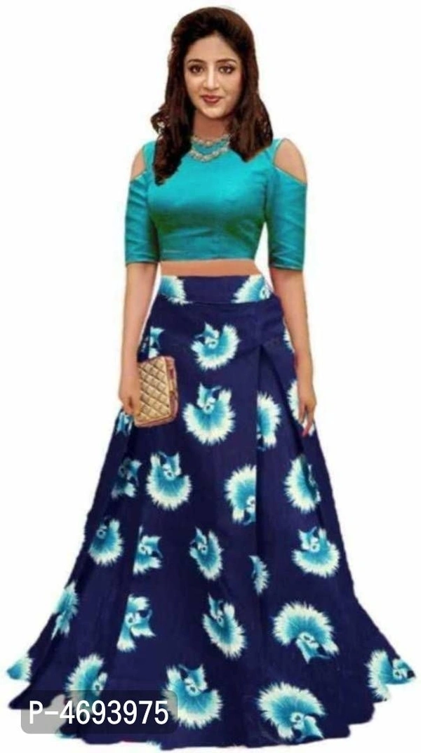 Latest Attractive Art Silk Printed Semi Stitched Lehenga Choli - Turquoise