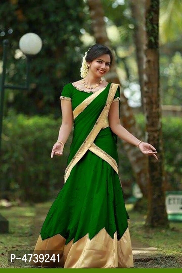 South Indian taffeta Silk Lehenga choli - Green