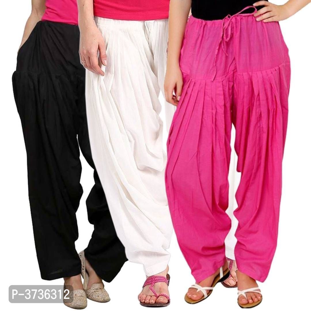 Buy Zaributi Women's Semi Rayon Patiala Salwar (White and Pink, Free Size) -Combo  Pack of 2 at Amazon.in