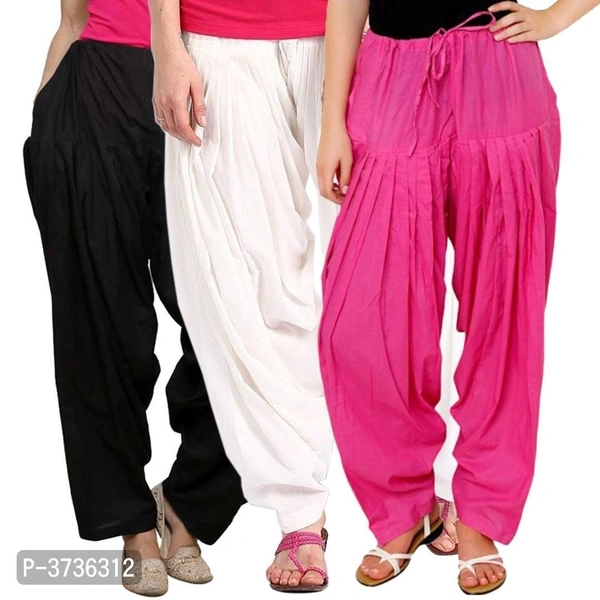 Women's Multicoloured Cotton Patiala Salwars (Combo Pack Of 3) - Multicoloured, Free Size