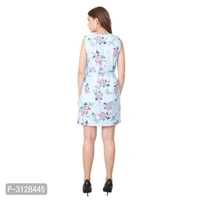 Women's Blue Crepe Printed A-Line Dress - Blue, L (38 inches)