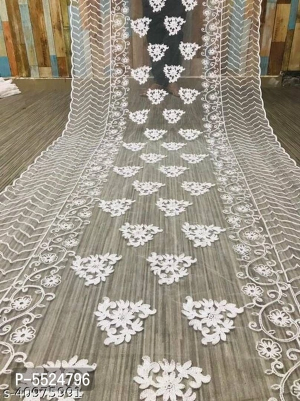 Stylish Net Full Embroidered Dupatta For Women - White