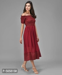 Elegant Maroon Polyester Self Design Maxi Dress For Women - Maroon, L (40 inches)