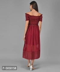 Elegant Maroon Polyester Self Design Maxi Dress For Women - Maroon, L (40 inches)