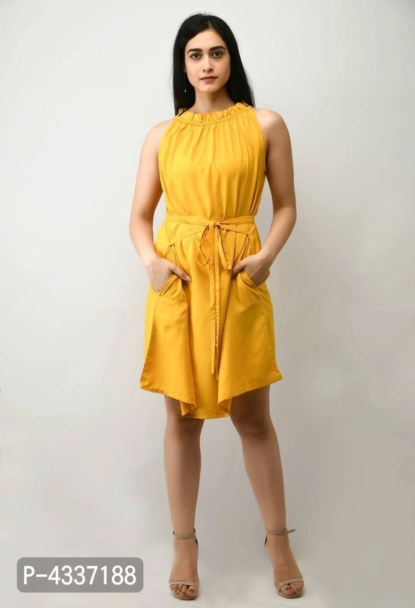 Modern Yellow Crepe Fit And Flare Dress For Women - yellow, s (36 inches)
