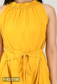 Modern Yellow Crepe Fit And Flare Dress For Women - yellow, s (36 inches)