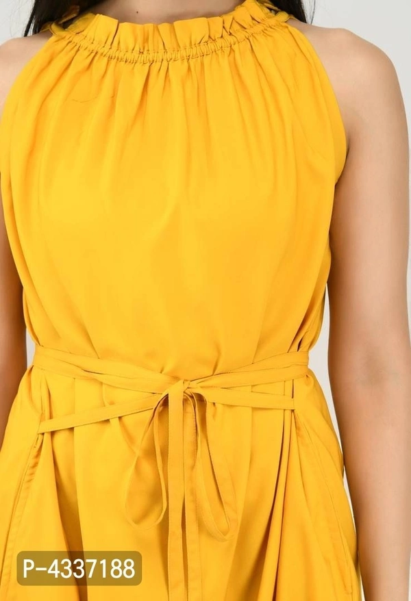 Modern Yellow Crepe Fit And Flare Dress For Women - yellow, s (36 inches)