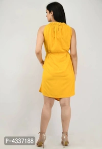Modern Yellow Crepe Fit And Flare Dress For Women - yellow, l (40 inches)