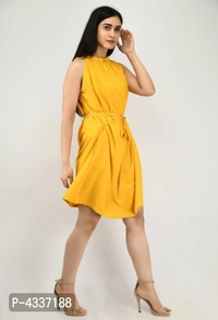 Modern Yellow Crepe Fit And Flare Dress For Women - yellow, l (40 inches)