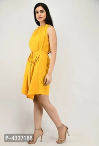 Modern Yellow Crepe Fit And Flare Dress For Women - yellow, 2xl (44 inches)