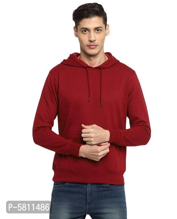 Men's Cotton Solid Hoodie - Maroon, XL