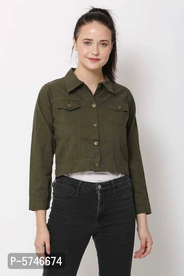 Cotton Mix (Twill) Solid Full Sleeve Jacket - Green, L