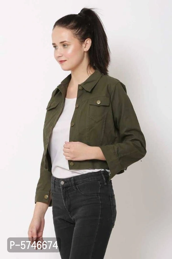 Cotton Mix (Twill) Solid Full Sleeve Jacket - Green, L