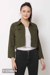 Cotton Mix (Twill) Solid Full Sleeve Jacket - Green, L