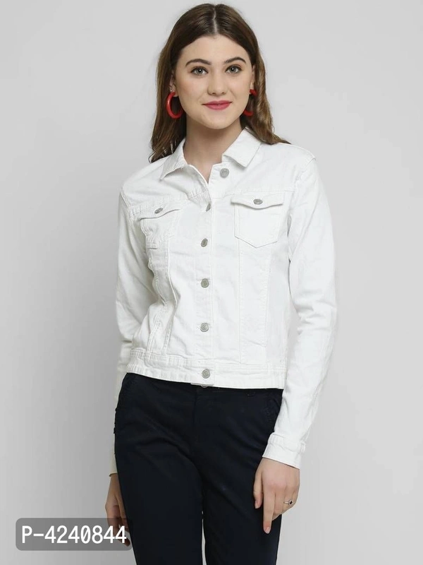 Trendy White Denim Jacket For Women - White, M