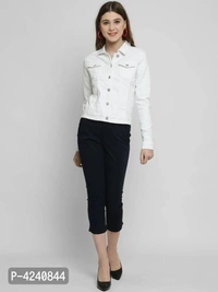 Trendy White Denim Jacket For Women - White, M