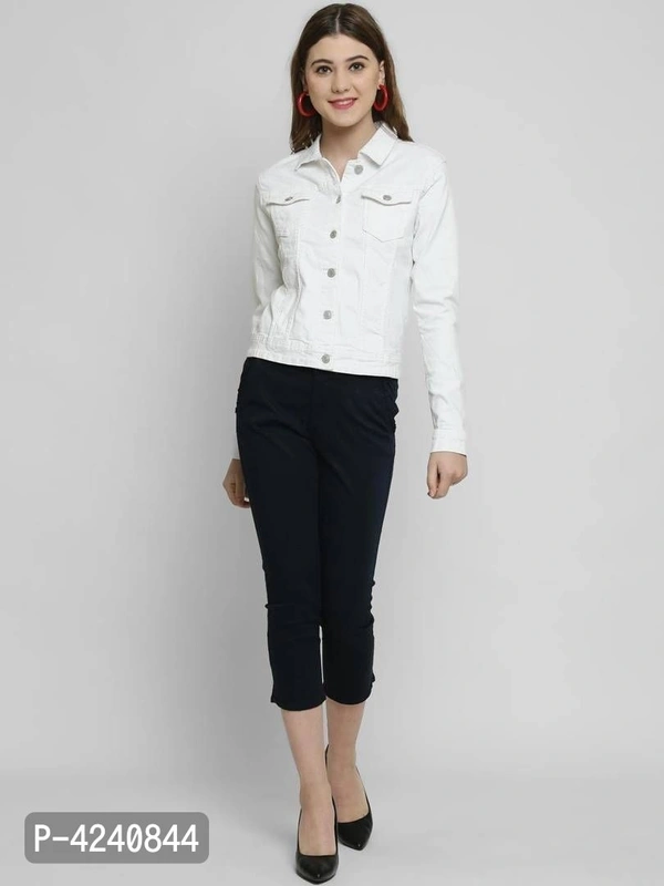 Trendy White Denim Jacket For Women - White, M