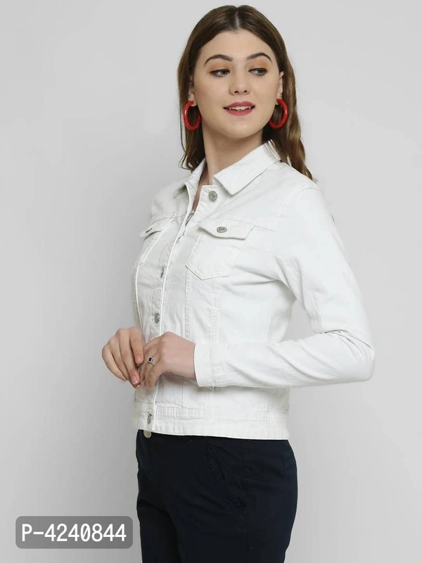 Trendy White Denim Jacket For Women - White, M