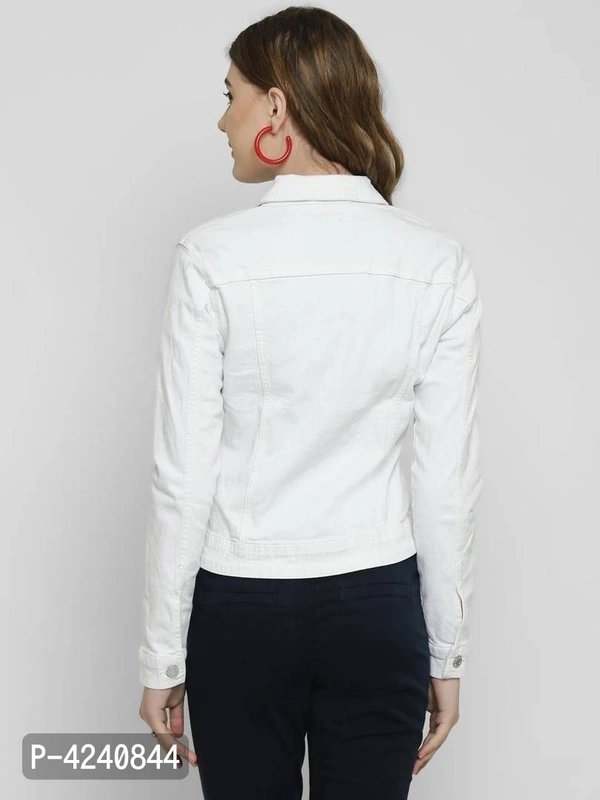 Trendy White Denim Jacket For Women - White, M