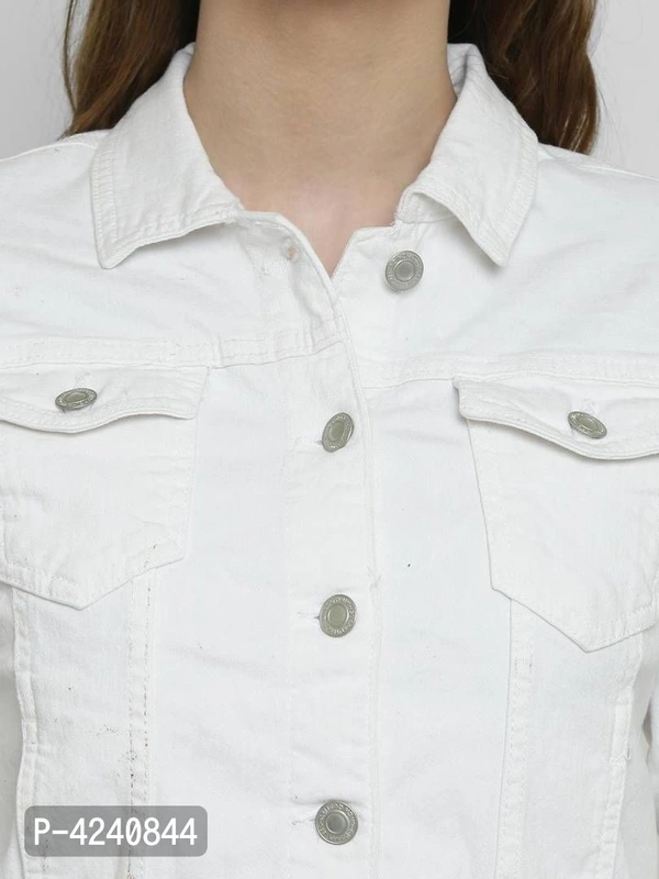 Trendy White Denim Jacket For Women - White, M