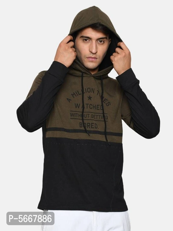 Stylish Cotton Printed Full Sleeves Hooded Sweatshirt For Men - Multicoloured, L