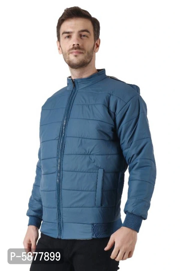 Men Solid Reversible Puffer Jacket - Blue, S