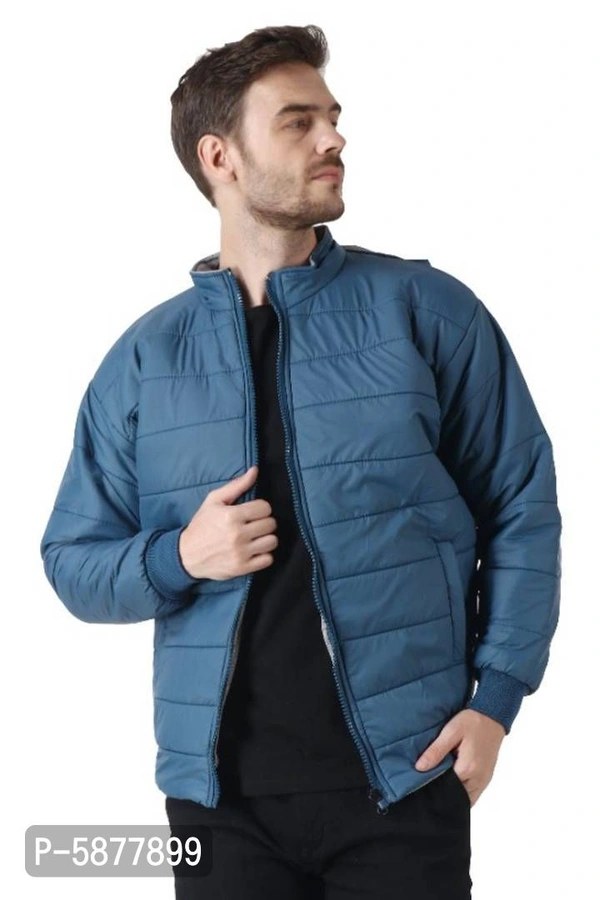 Men Solid Reversible Puffer Jacket - M, Blue