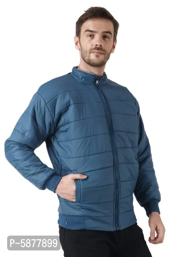 Men Solid Reversible Puffer Jacket - M, Blue
