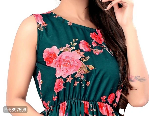 Multicolored Rayon Printed Sleeveless Maxi Dress for Women - Multicoloured, 2XL (44 inches)