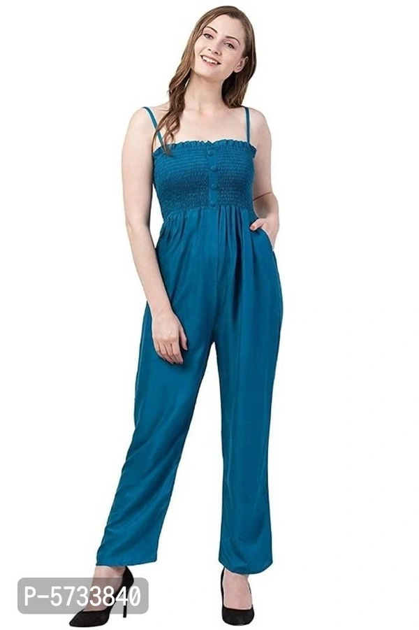Stylish Blue Cotton Solid Jumpsuit For Women - Blue, M (36 inches)
