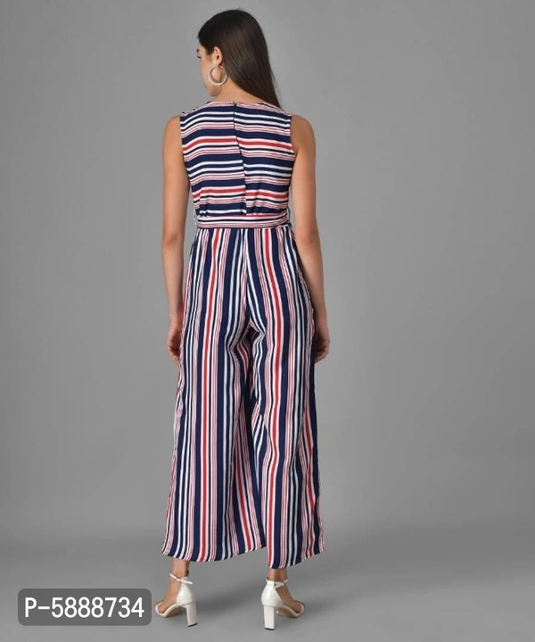 Women  Striped  Red n Blue Fit n Flare Jumpsuits - Multicoloured, S (36 inches)