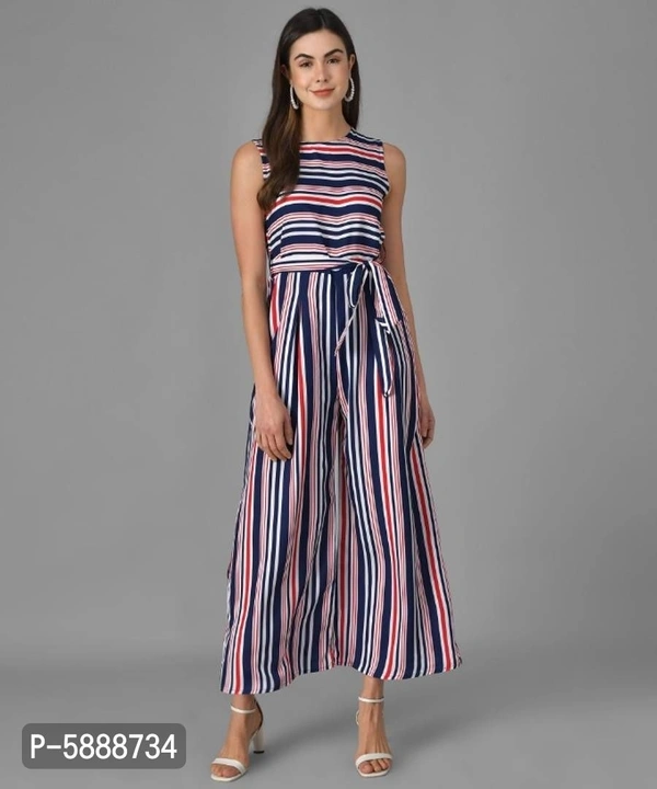 Women  Striped  Red n Blue Fit n Flare Jumpsuits - Multicoloured, M (38 inches)