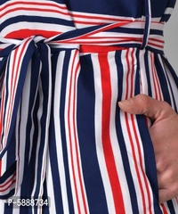 Women  Striped  Red n Blue Fit n Flare Jumpsuits - Multicoloured, XL (42 inches)