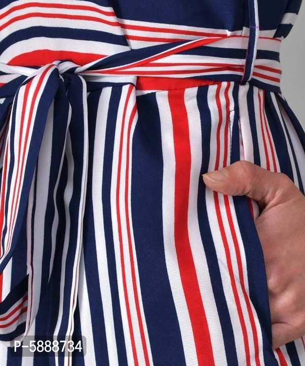 Women  Striped  Red n Blue Fit n Flare Jumpsuits - Multicoloured, XL (42 inches)