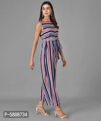 Women  Striped  Red n Blue Fit n Flare Jumpsuits - Multicoloured, XL (42 inches)