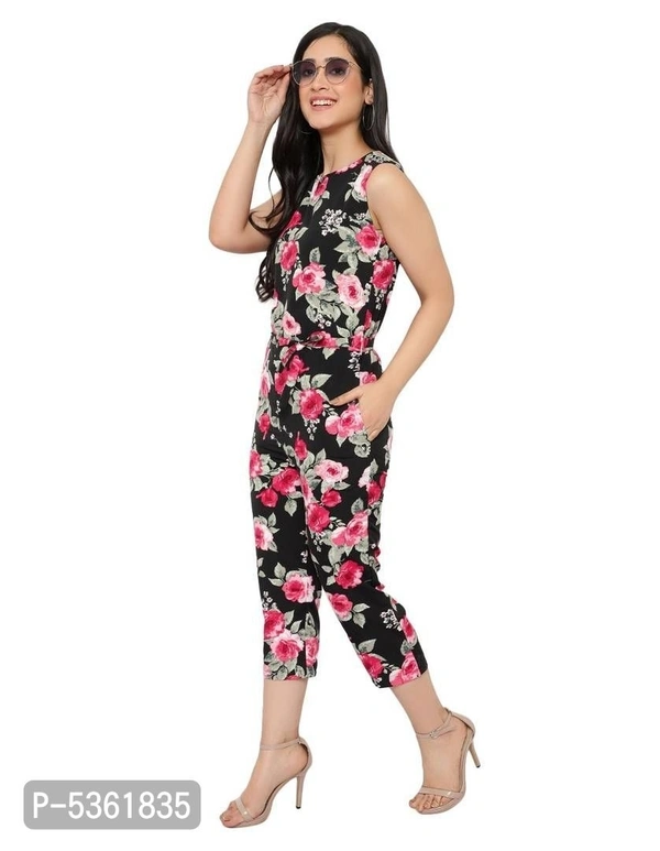 Women's Floral Printed Maxi Jumpsuit - Black, L (36 inches)
