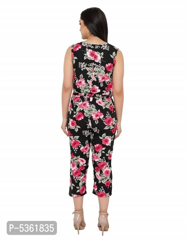 Women's Floral Printed Maxi Jumpsuit - Black, L (36 inches)