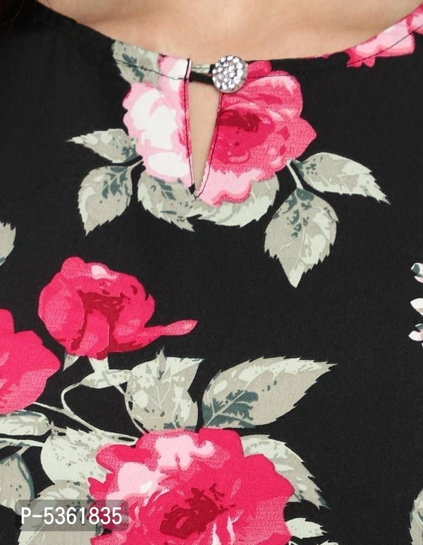 Women's Floral Printed Maxi Jumpsuit - Black, L (36 inches)