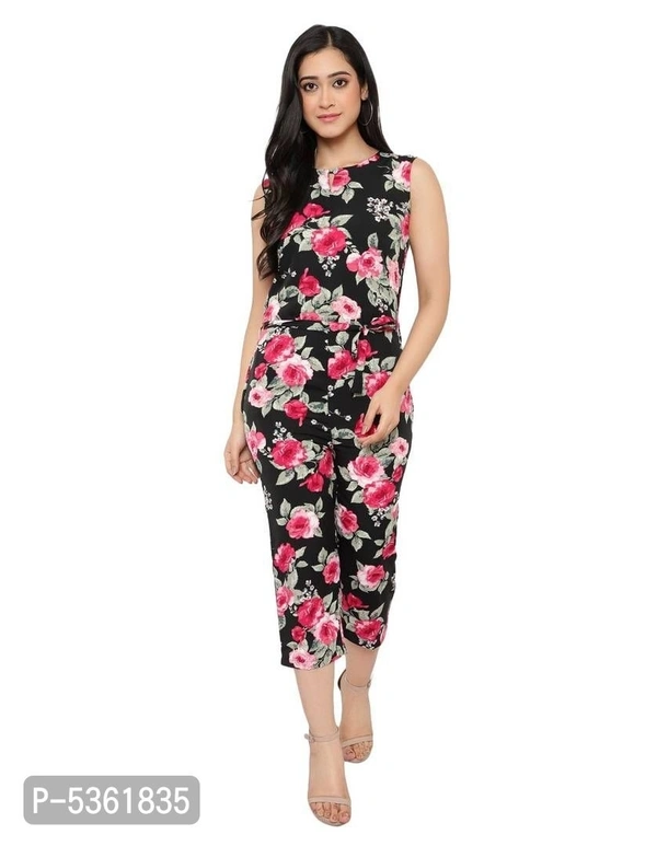 Women's Floral Printed Maxi Jumpsuit - Black, XL (38 inches)