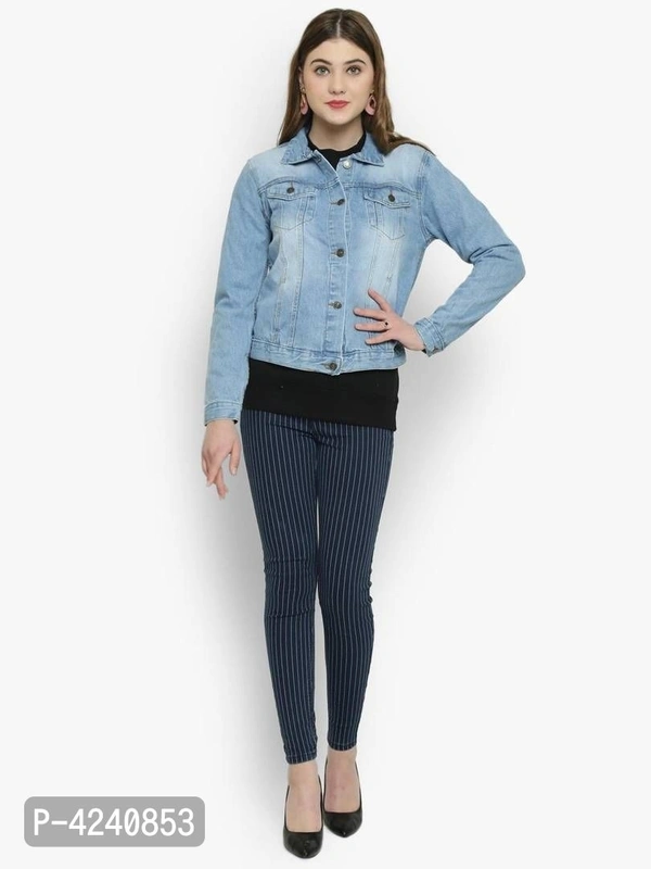 Trendy Blue Denim Jacket For Women - Blue, S