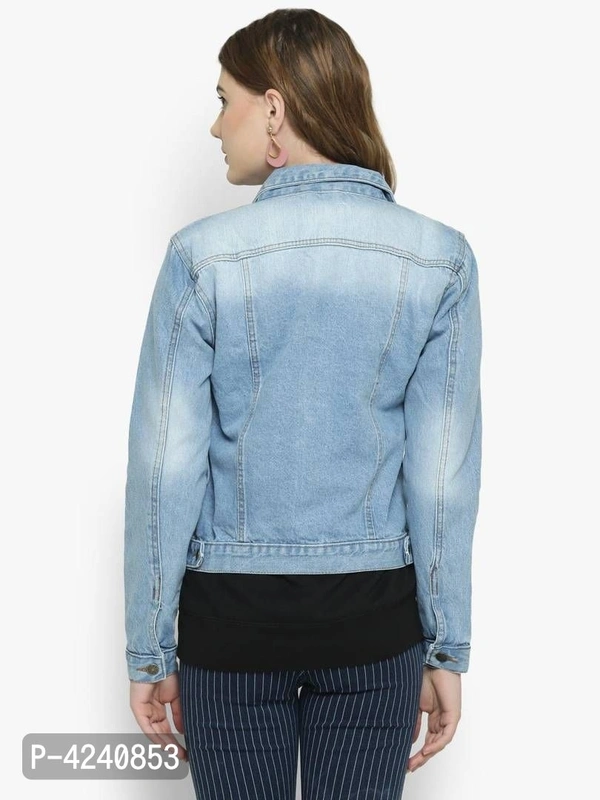 Trendy Blue Denim Jacket For Women - Blue, S