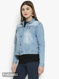 Trendy Blue Denim Jacket For Women - Blue, S