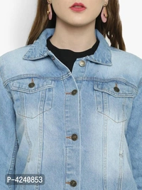 Trendy Blue Denim Jacket For Women - Blue, S