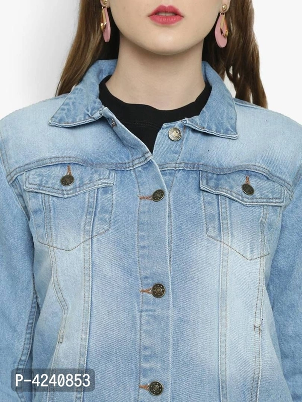 Trendy Blue Denim Jacket For Women - Blue, S