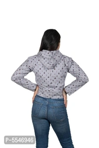 Fancy Hooded Crop Jacket for Women - Grey, M