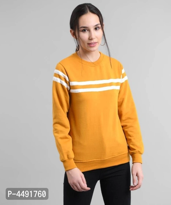 Vivient Women Mustured Plain White Stripe Pullover - Multicolour, M
