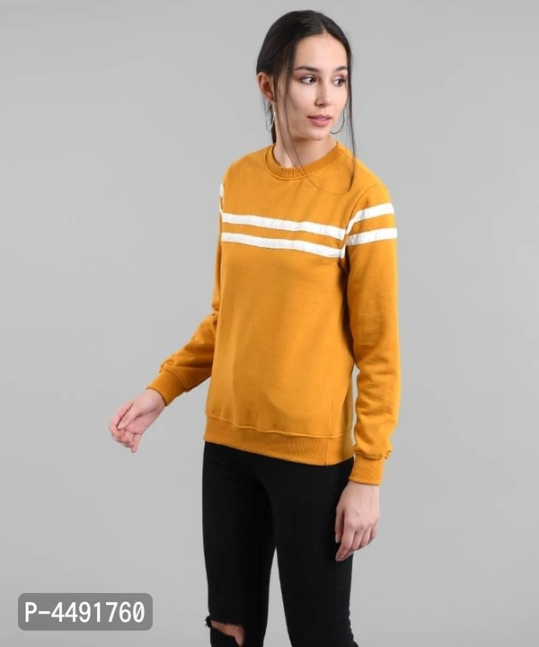 Vivient Women Mustured Plain White Stripe Pullover - Multicolour, M
