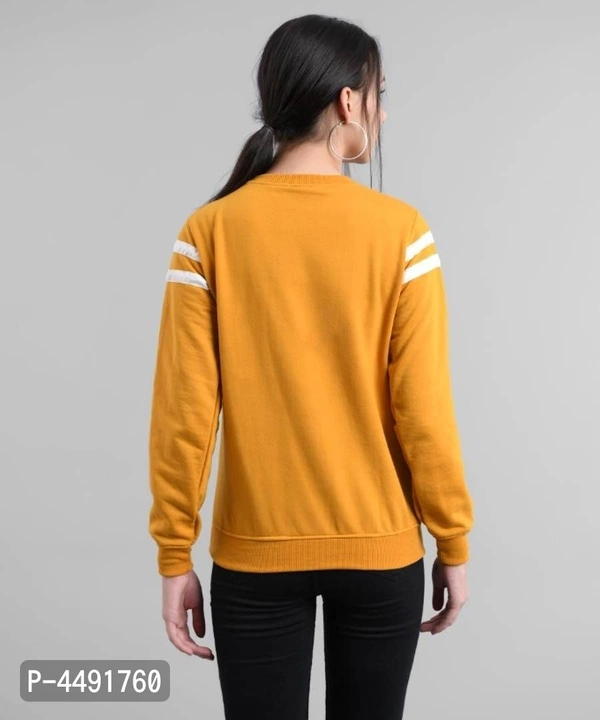 Vivient Women Mustured Plain White Stripe Pullover - Multicolour, M