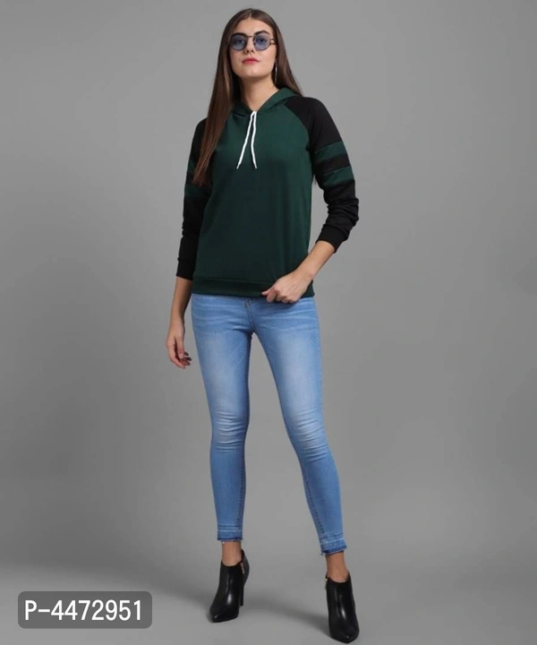 Elizy Women Sea Green Black Sleeve sweatshirt - Multicoloured, S